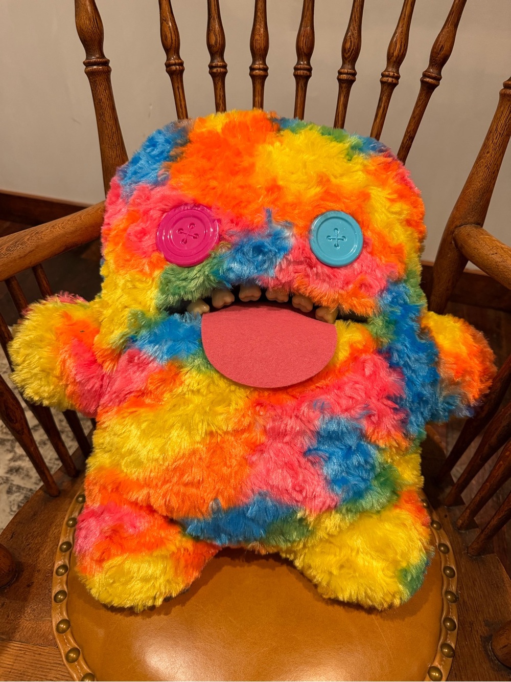 Plush Rainbow Monster Stuffed Animal with Button Eyes